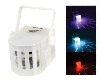 Zebra - Mini LED Derby Disco Light contains 4 LED bulbs comprised of red, blue, green and white which spread an illumination through 36 clear crystal windows. This unit also comes with a speed control that regulates the LED patterns For Sale