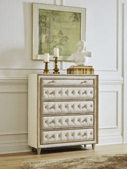 Antonella 5-Drawer Upholstered Chest Ivory And Camel SKU: 223525 Hot on Sale