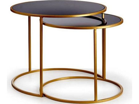 Set of 2 tables Black Golden 60 x 48 x 60 cm (2 pcs) Discount